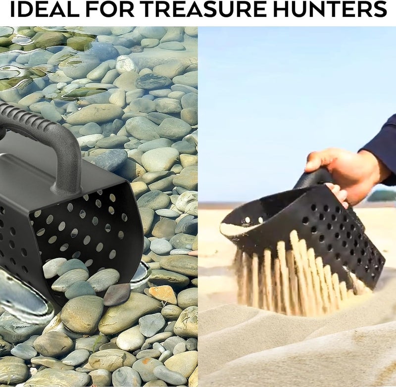 INCLY Sand Scoop & Shovel, Detecting Accessories for Kid & Adult Metal Detector, Sand Sifter Treasure Hunting & Digging Tool at The Beach & More, Black - Come with Mesh Bag - Image 3